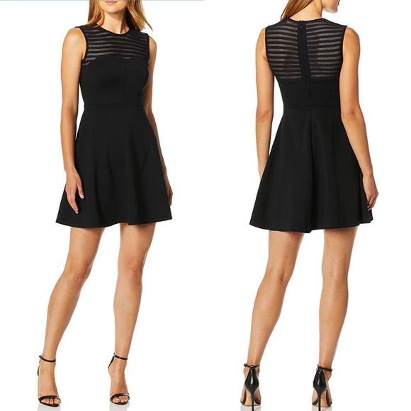 Shoshanna Dresses & Skirts - Shoshanna Women’s Stretch Mesh Stripe Calvin Sleeveless Dress Size 12 Black Navy